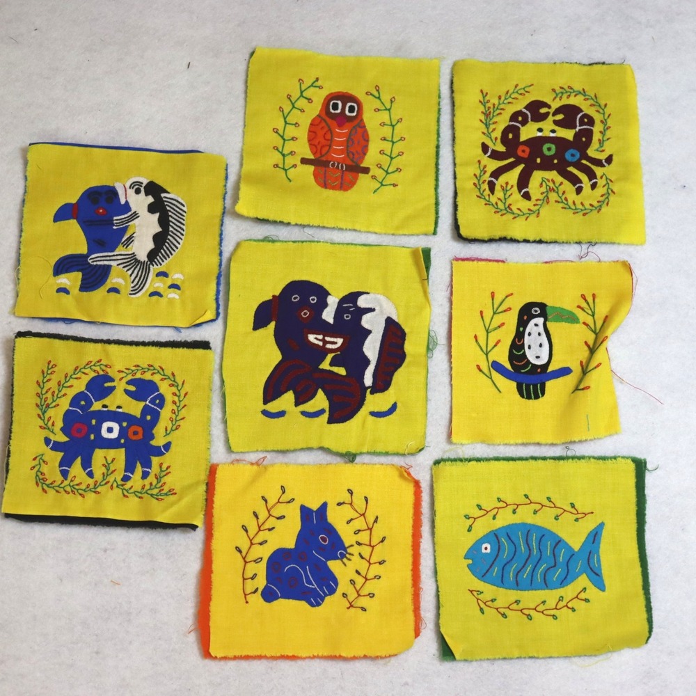Mola Embroidery Patches OS Yellow Unisex Animal Folk Art Applique